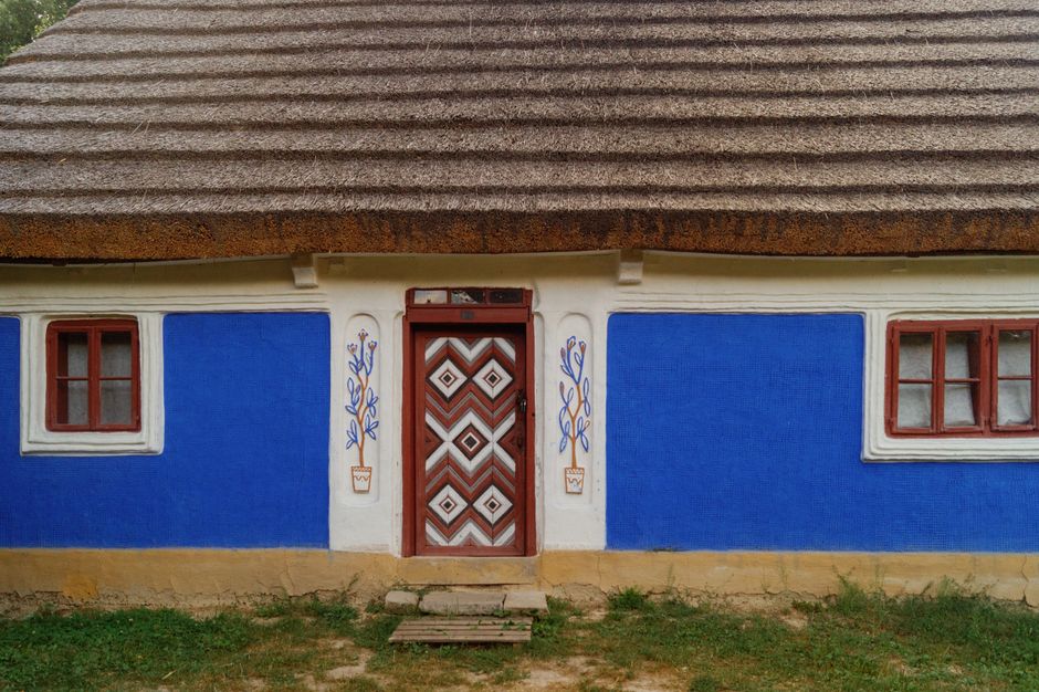 Painted house with blue walls